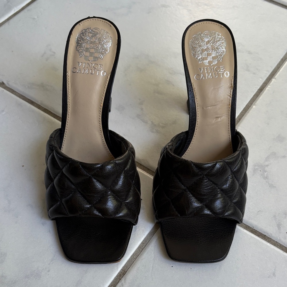 Vince Camuto Black Quilted Mules